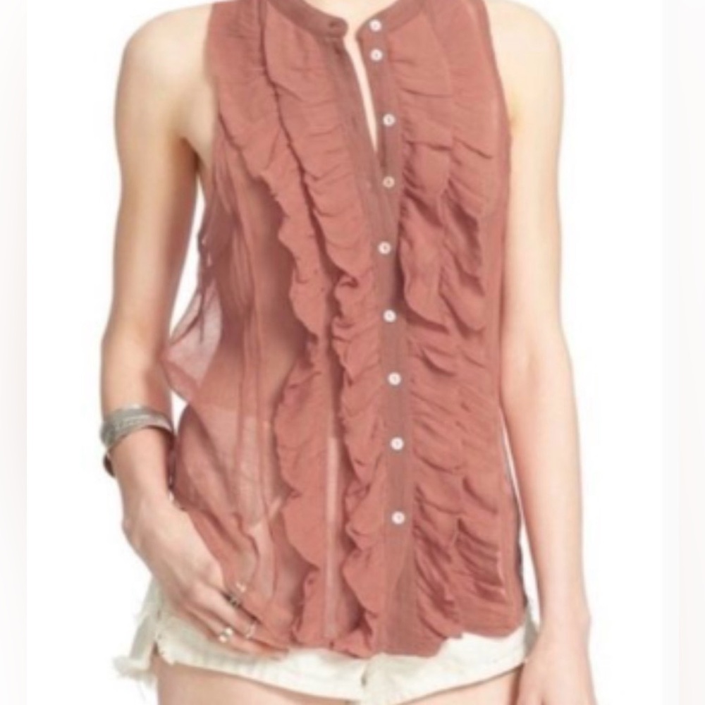 Free People Higher Ground Sheer Sleeveless Blouse | Sheer Blush | Size S